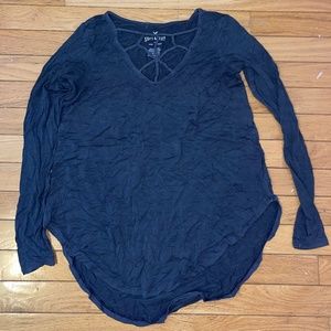 American Eagle Soft & Sexy Long Sleeve Spider Web/Open Chest Top, Dark Grey